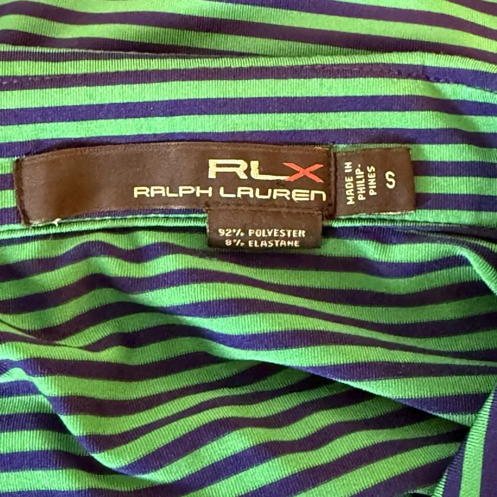 RLX Ralph Lauren Polo Shirt Men's Size SM Striped Green‎ Blue Golf Performance